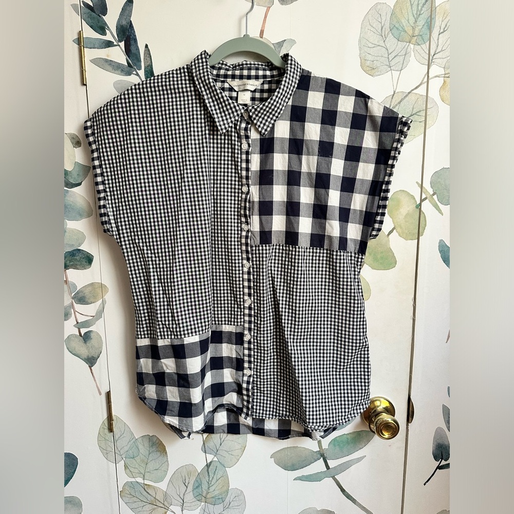 Christopher & Banks gingham blue M button up top